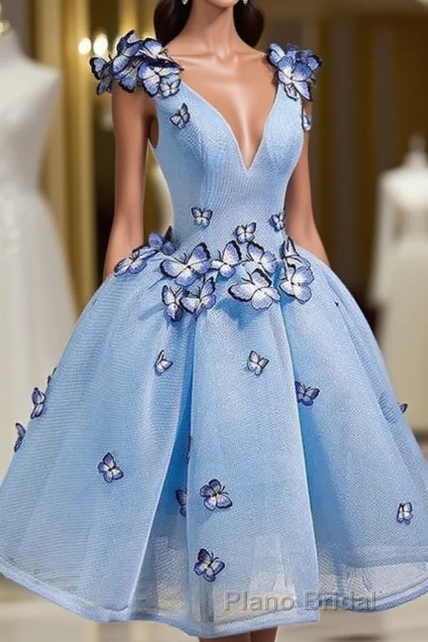 Elegant Butterfly Applique V Neck Sleeveless Short Homecoming Dresses Main image