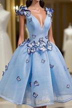 Elegant Butterfly Applique V Neck Sleeveless Short Homecoming Dresses