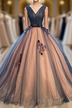 Tulle V Neck Long Formal Prom Gown Tulle Evening Gown