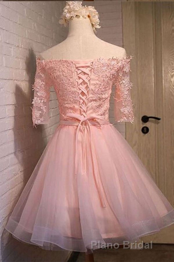 Off Shoulder Half Sleeve Appliques Short Homecoming Dresses Secondary image