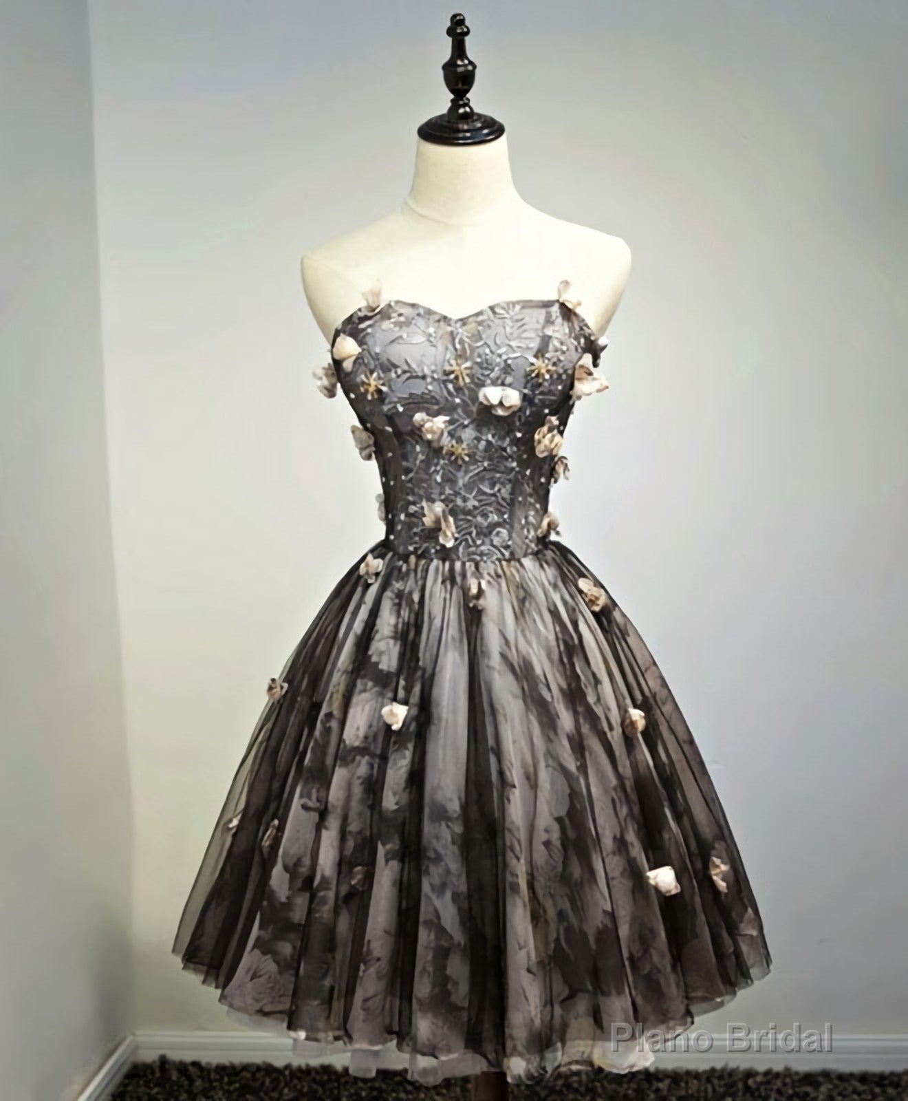 Black Lace Tulle Short Prom Dress, Black Homecoming Dress Main image