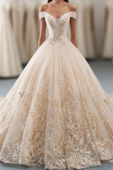 Unique Champagne Tulle Lace Long Wedding Dress, Bridal Gown