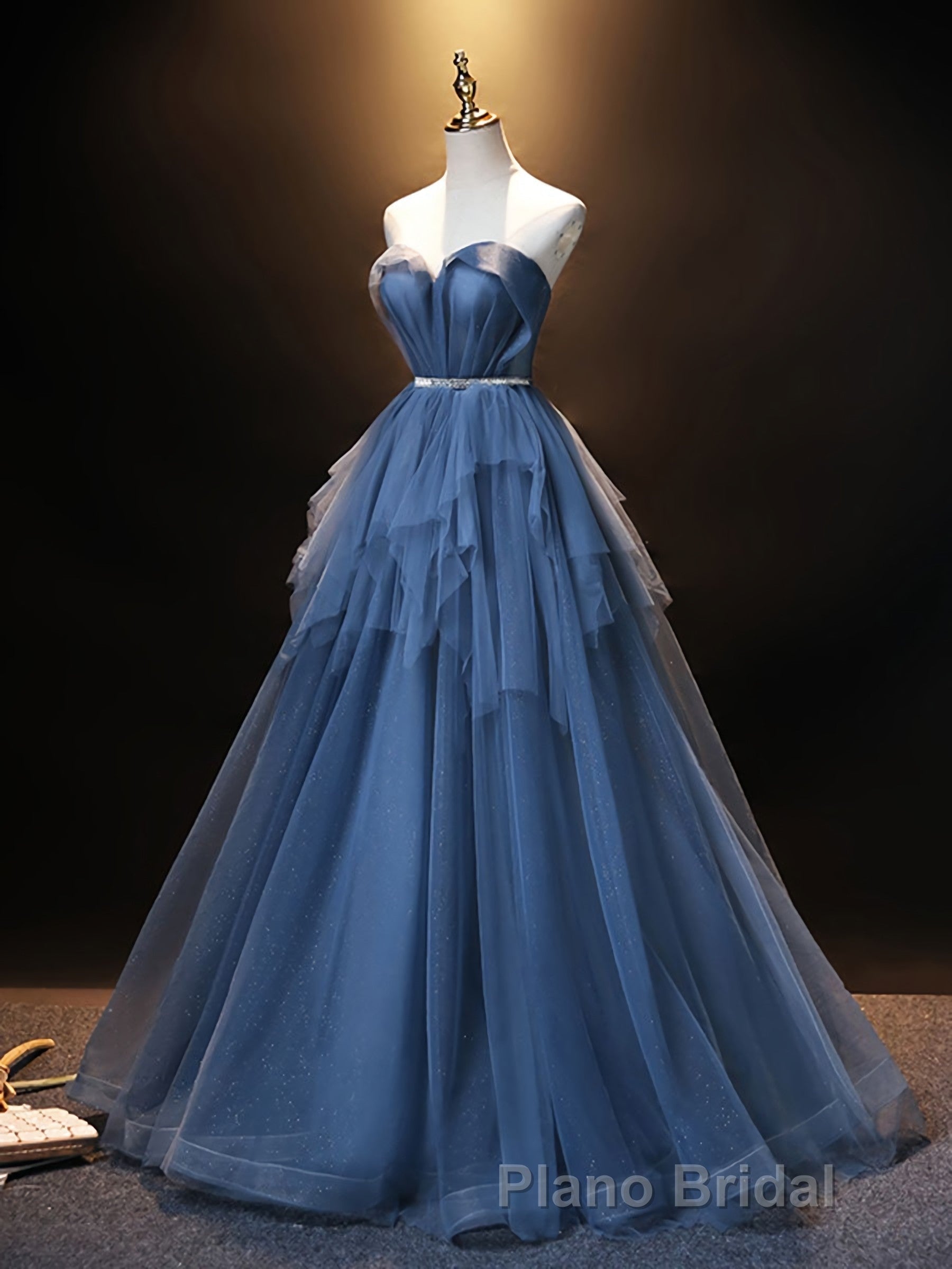 Blue Sweetheart Neck Tulle Long Formal Prom Dresses, Blue Evening Dresses Secondary image