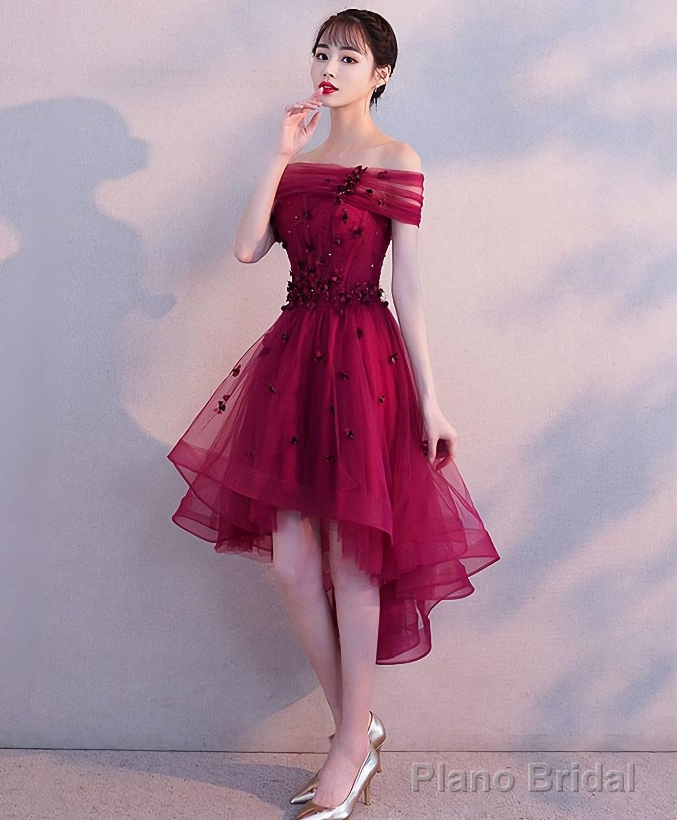 Burgundy Tulle Short Prom Dress Burgundy Homecoming Dress Secondary image