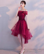 Burgundy Tulle Short Prom Dress Burgundy Homecoming Dress