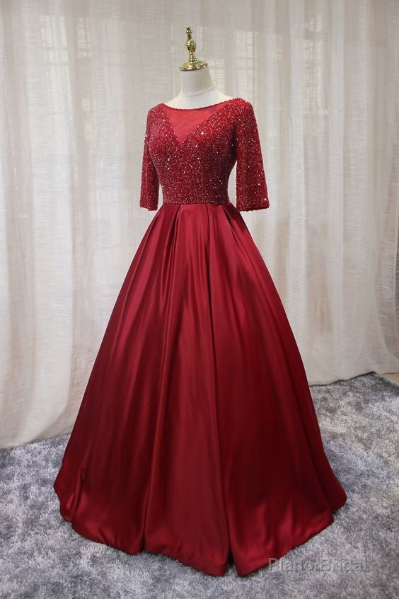 red a line long formal dress prom dress Main image