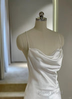 White Soft Satin Straps Simple Long Wedding Party Dresses, White Long Evening Dresses