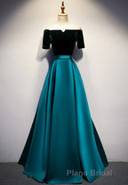 Elegant Velvet Satin Long Formal Prom Dresses, A-Line Evening Dresses