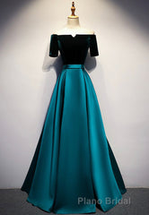 Elegant Velvet Satin Long Formal Prom Dresses, A-Line Evening Dresses