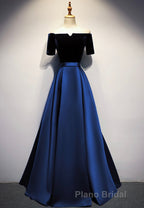 Elegant Velvet Satin Long Formal Prom Dresses, A-Line Evening Dresses