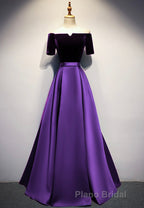 Elegant Velvet Satin Long Formal Prom Dresses, A-Line Evening Dresses