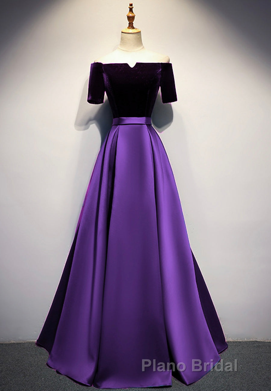 Elegant Velvet Satin Long Formal Prom Dresses, A-Line Evening Dresses