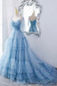 A-Line Tulle Long Prom Dresses, V-Neck Spaghetti Strap Long Princess Dresses