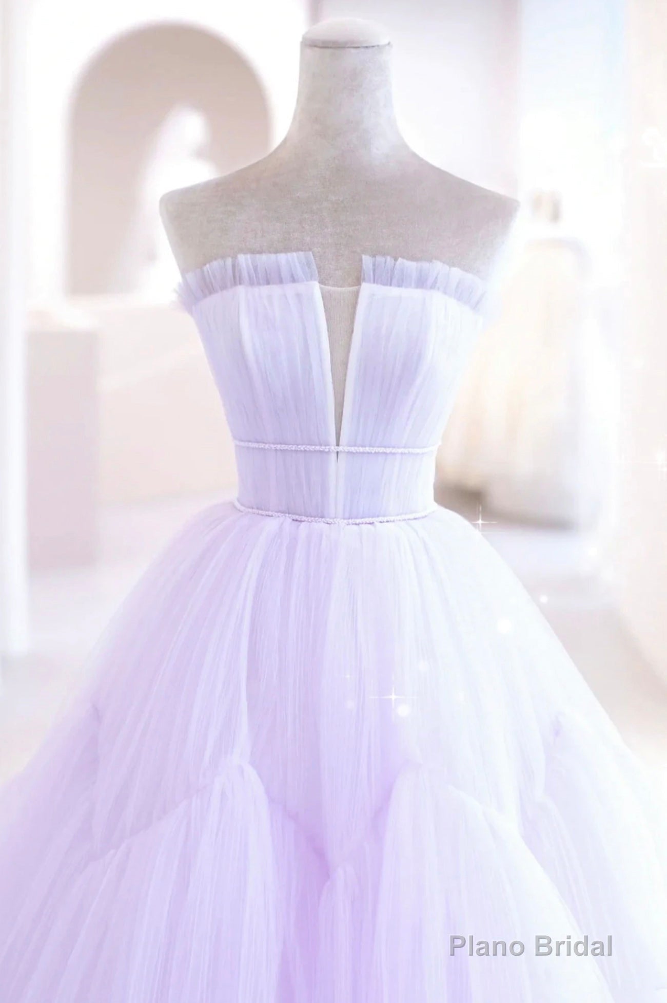 Purple Strapless Tulle Long Formal Gown, Purple A-Line Evening Dress