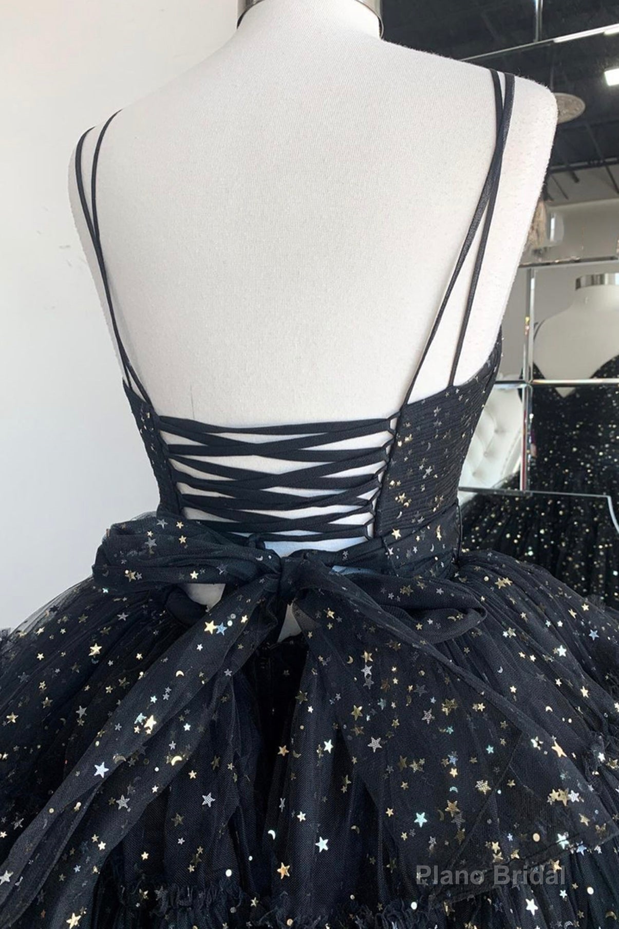 Black V-Neck Tulle Long Prom Dresses, High Low Evening Party Dresses Secondary image