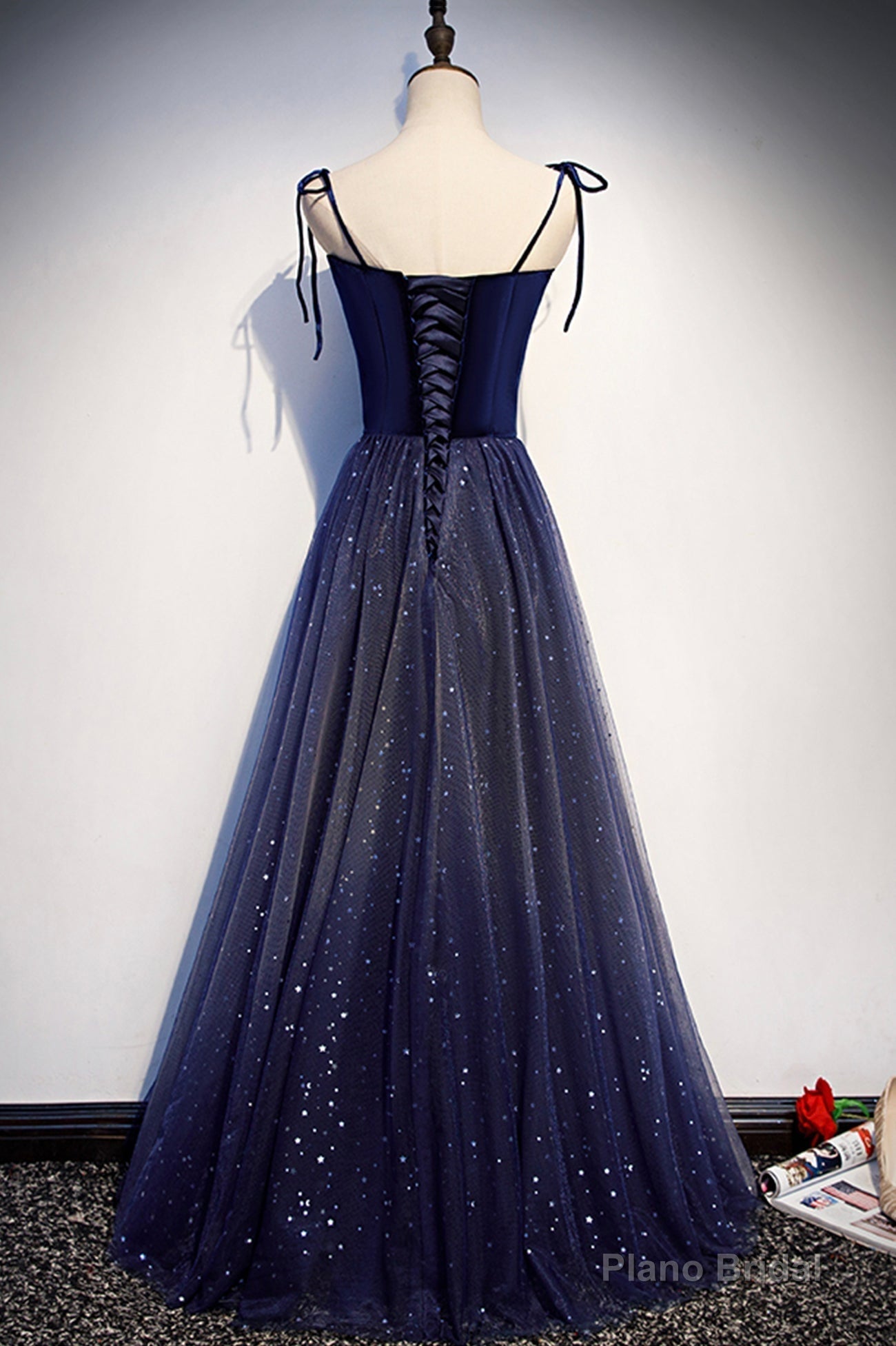 Blue Velvet Tulle Long Prom Dresses, Lovely A-Line Graduation Dresses Main image