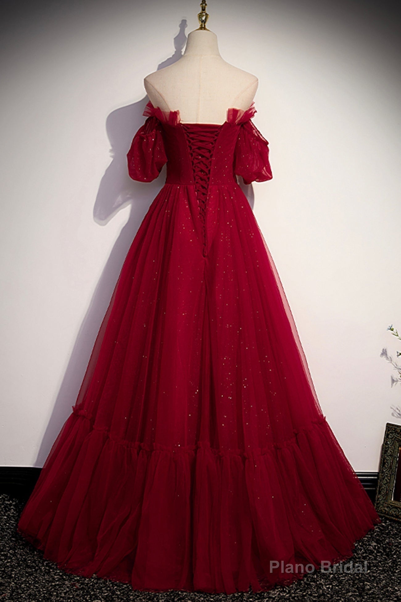 Burgundy Tulle Long Prom Dresses, A-Line Evening Dresses Secondary image
