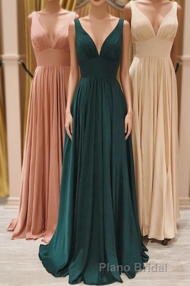 Simple V-Neck Long Formal Prom Dresses, A-Line Evening Party Dresses