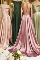 Simple Satin Long Formal Prom Dresses, A-Line Evening Party Dresses