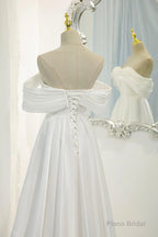 White Satin Long Prom Dress, Off the Shoulder Evening Dress