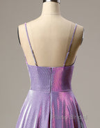 A-Line Long Formal Prom Dresses Spaghetti Straps Lilac Evening Dresses