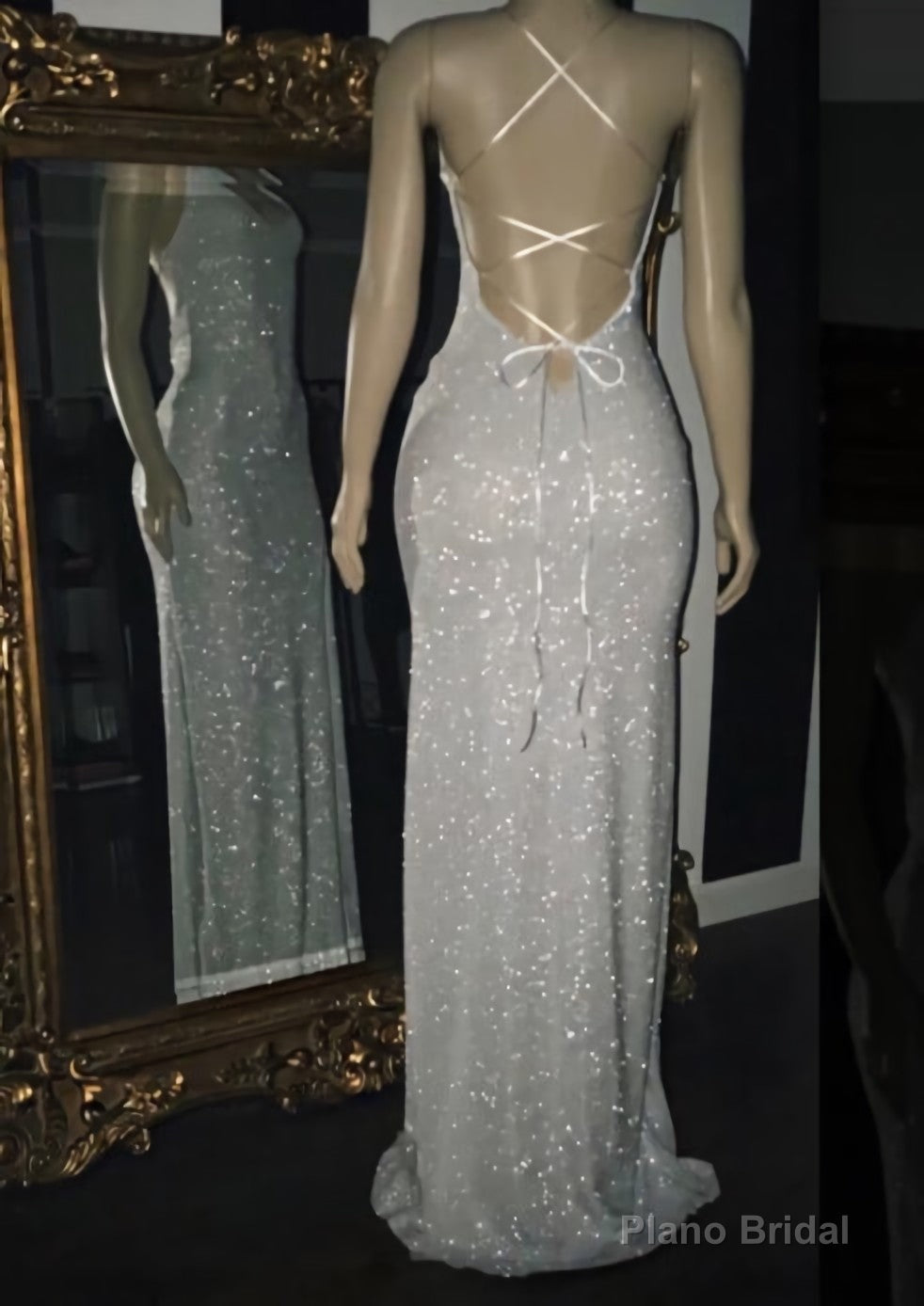 2025 Silver Halter Sequins Prom Dresses