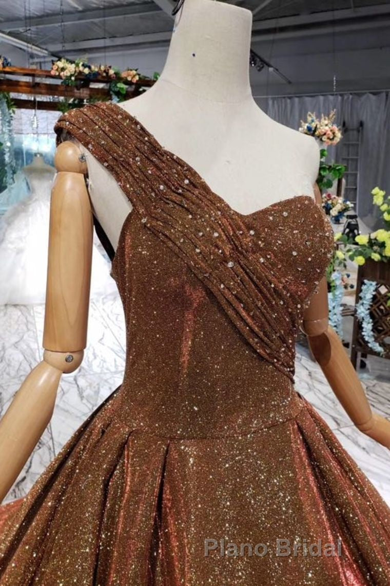 Big Formal Prom Dresses One Shoulder Lace Up Back Sequins Beads Quinceanera Dresses