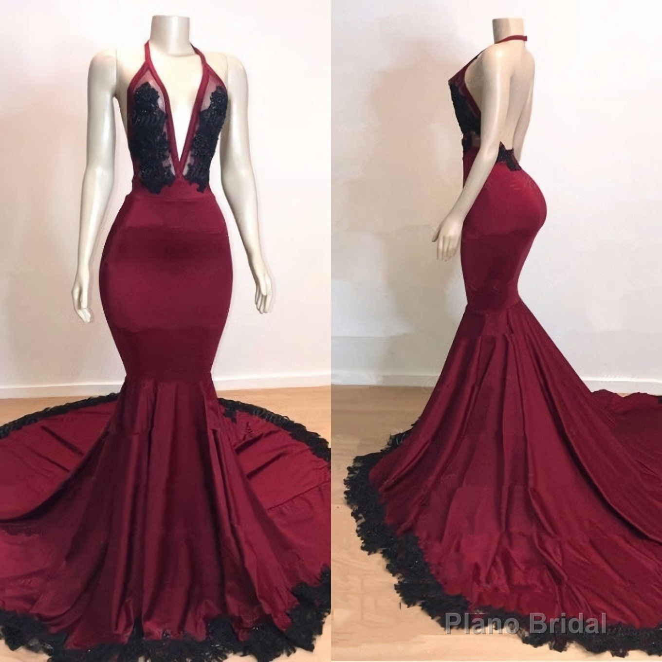 Mermaid V Neck Backless Burgundy And Black Long 2025 Prom Dresses Secondary image