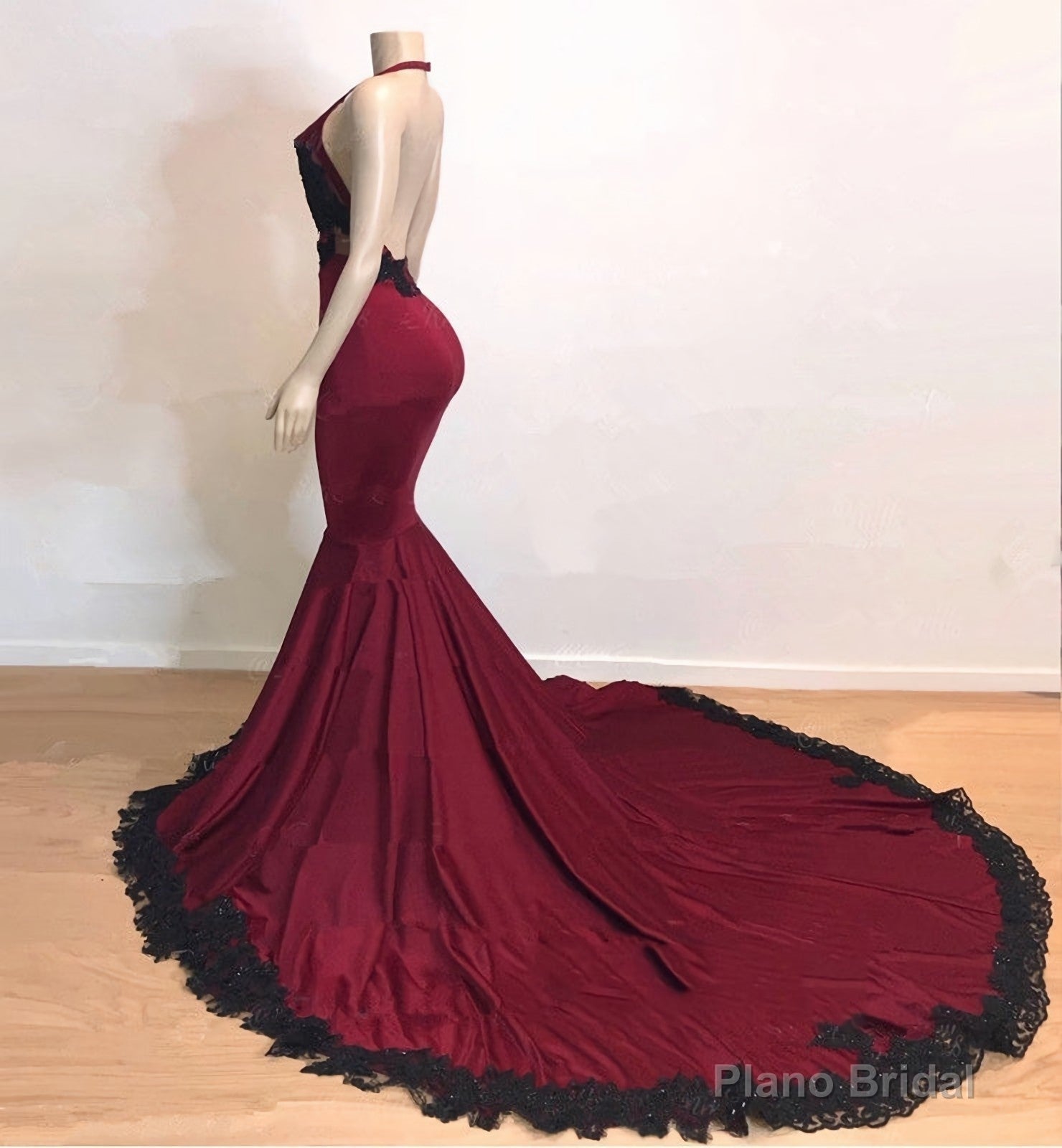 Mermaid V Neck Backless Burgundy And Black Long 2025 Prom Dresses