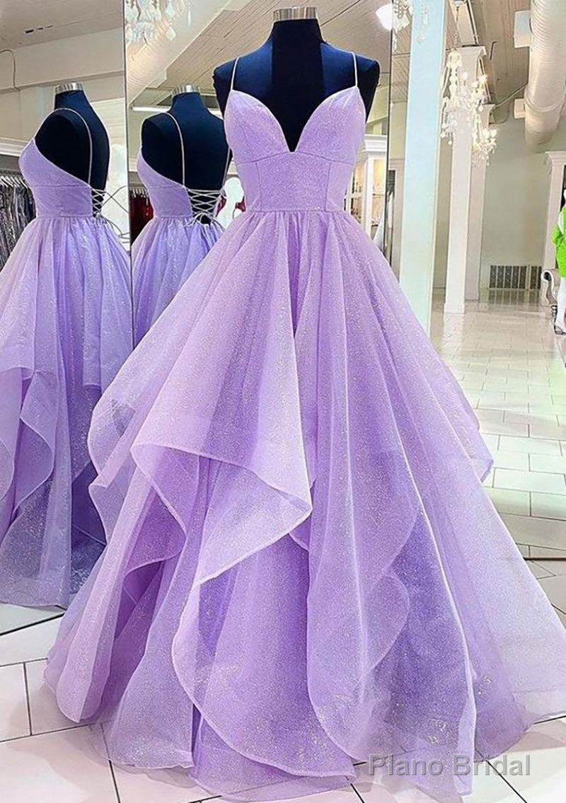 A-line Princess Sweetheart Sleeveless Long/Floor-Length Tulle Sparkling Prom Dresses