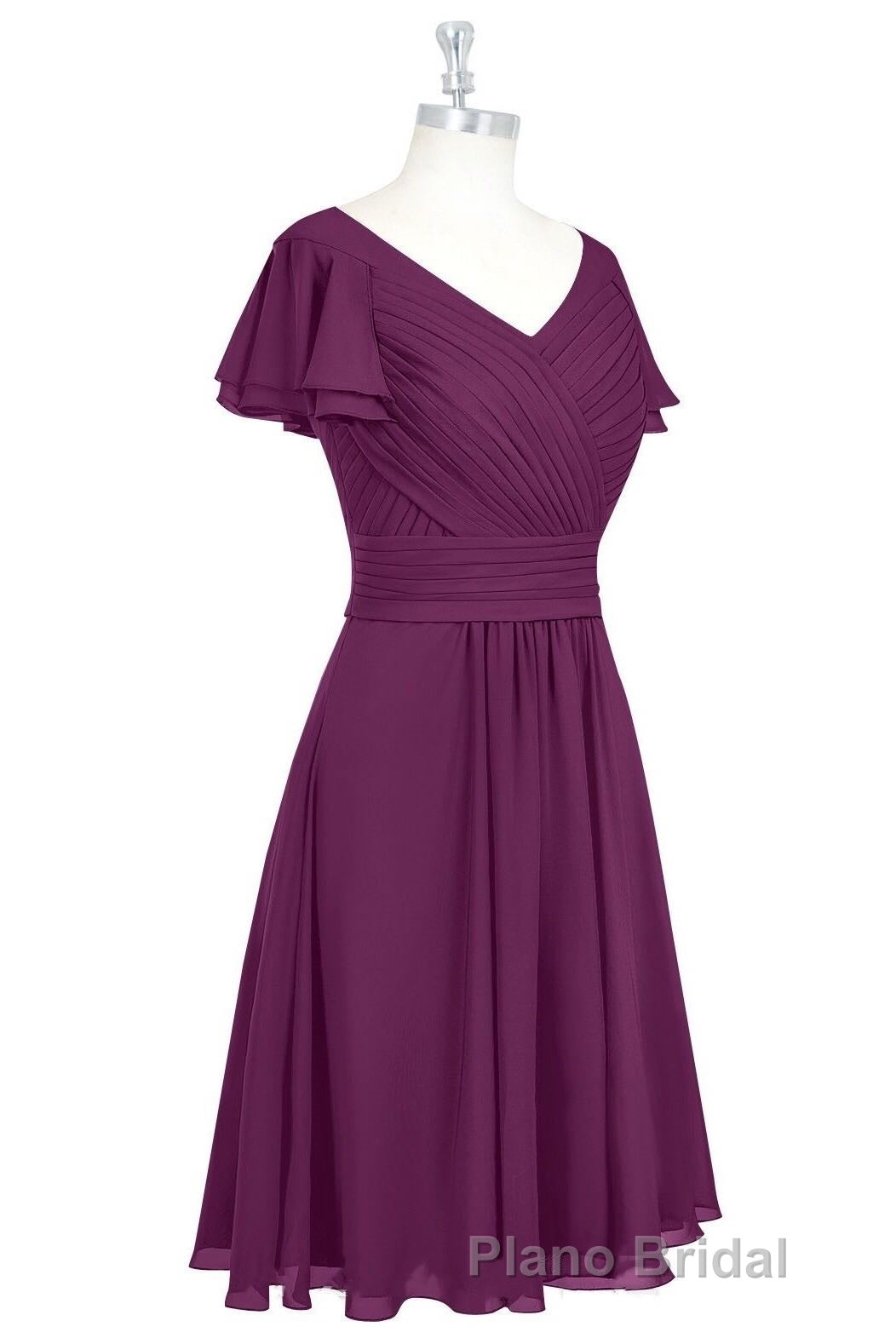 Red Chiffon V-Neck Ruffled A-Line Short Bridesmaid Dresses