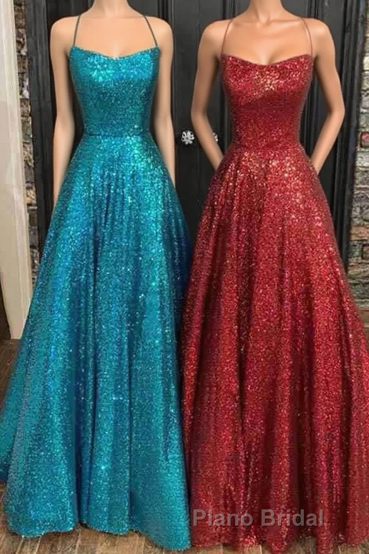 Fantasy Formal Prom Dresses, Princess A-line Bateau Sleeveless Sequined Long/Floor-Length Formal Prom Dresses Main image