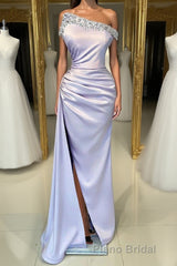 chic & modern lilac sheath strapless beaded pleats Formal Prom evening Dresses