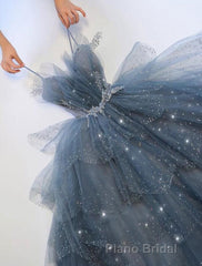A-Line Tulle Layers Beaded Straps Long Party Dresses, Tulle Formal Prom Dresses Evening Dresses