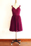 Magenta v-Neck Straps A-Line Short Bridesmaid Dresses