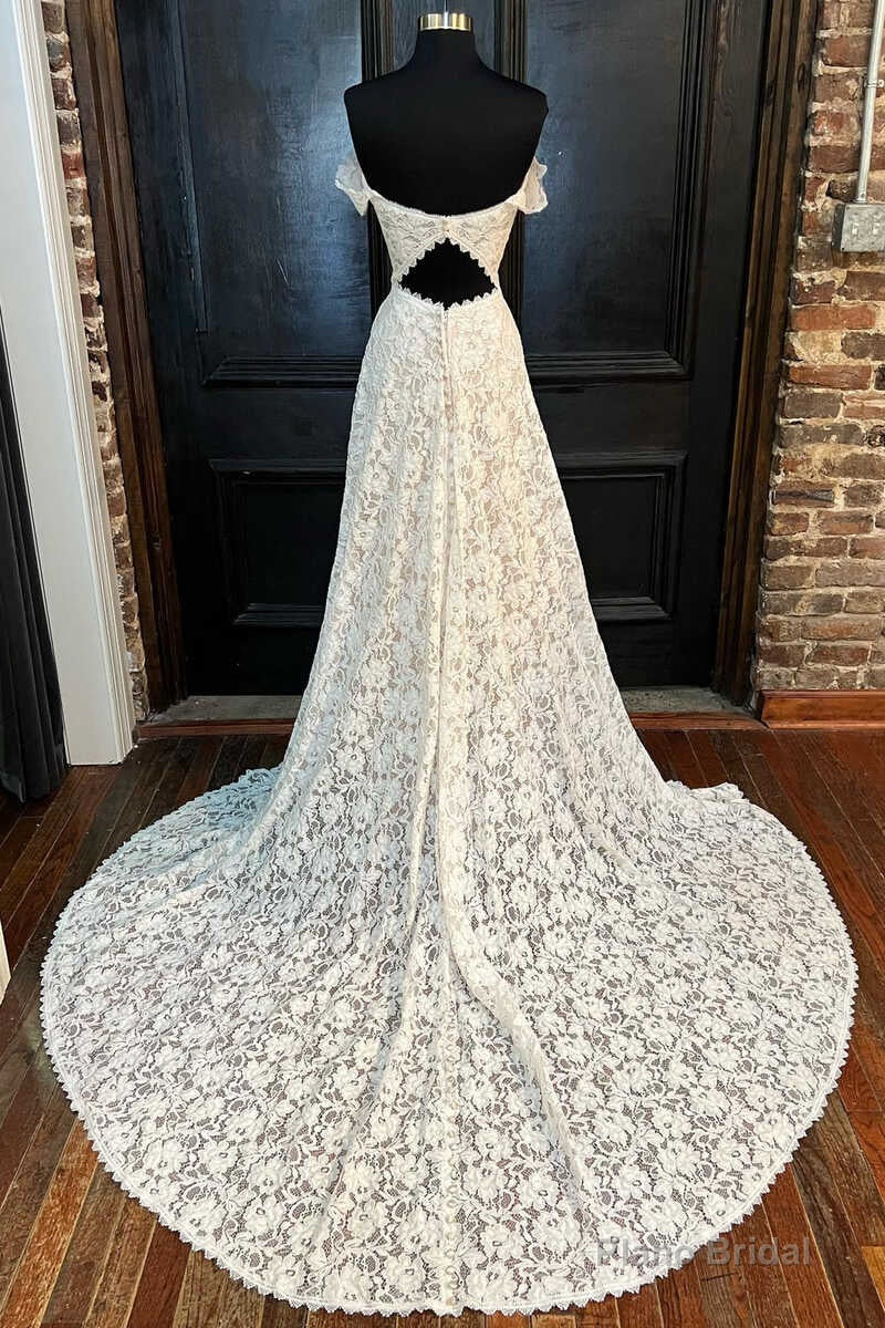 White Lace Off-the-Shoulder Cutout Floor-Length Wedding Dress Secondary image