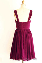 Magenta v-Neck Straps A-Line Short Bridesmaid Dresses