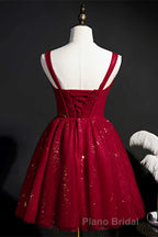 Red Sequins Straps A-Line Short Homecoming Dresses