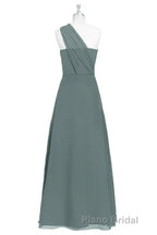 Dark Sage Green Chiffon One-Shoulder Long Bridesmaid Dresses