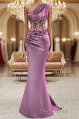 Lilac One Shoulder Mermaid Formal Prom Dress with Beads