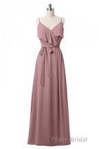 Mauve Pink Chiffon Spaghetti Straps Ruffled A-Line Bridesmaid Dresses