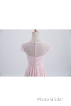 Princess Pink Chiffon and Lace Short Sleeves Bridesmaid Dresses