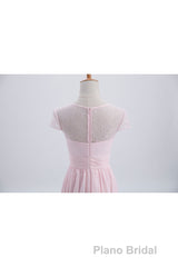 Princess Pink Chiffon and Lace Short Sleeves Bridesmaid Dresses