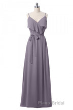 Mauve Pink Chiffon Spaghetti Straps Ruffled A-Line Bridesmaid Dresses