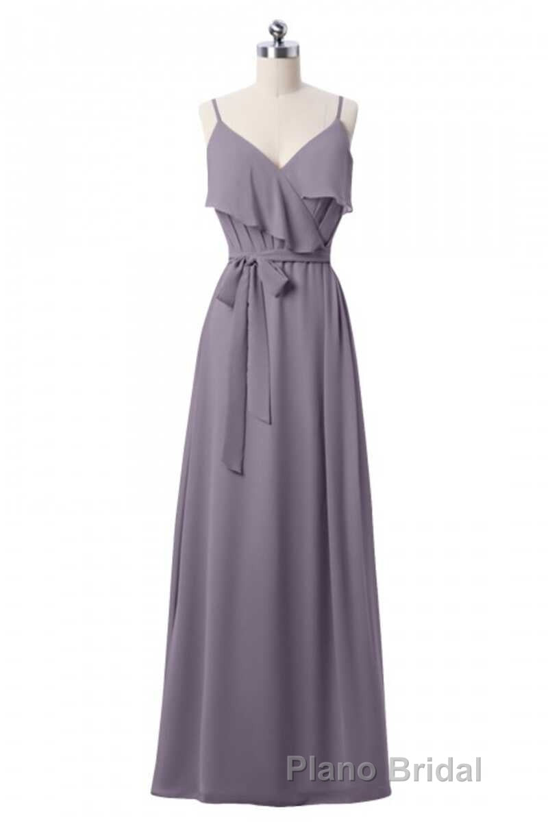 Mauve Pink Chiffon Spaghetti Straps Ruffled A-Line Bridesmaid Dresses