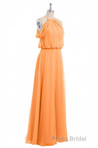 Sage Green Chiffon Halter Blouson-Style Long Bridesmaid Dresses