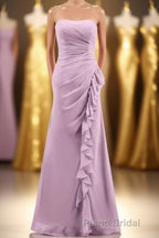 Pink Strapless Ruffled Mermaid Long Bridesmaid Dresses