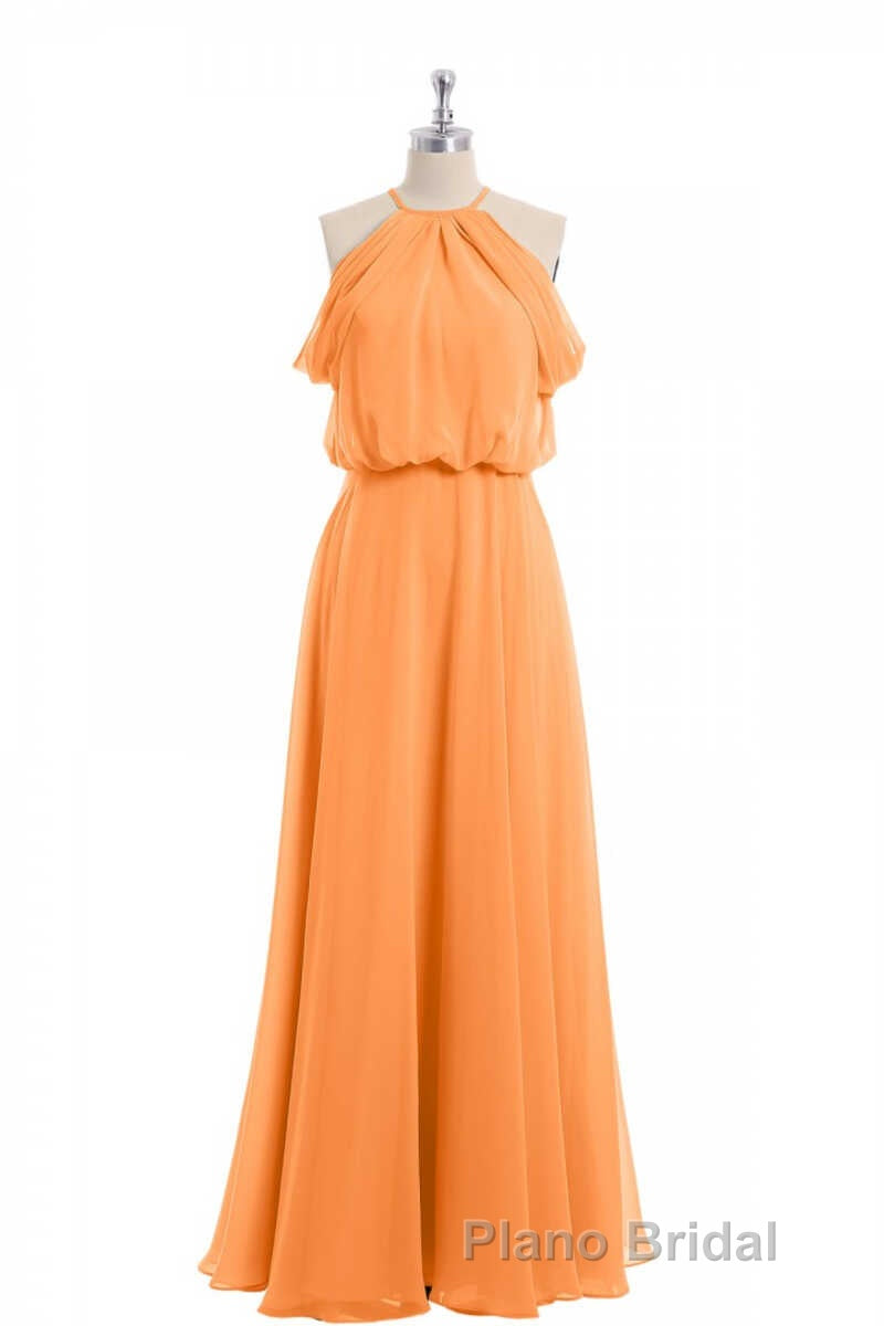 Sage Green Chiffon Halter Blouson-Style Long Bridesmaid Dresses