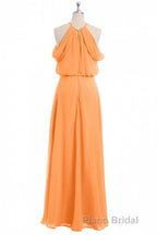 Sage Green Chiffon Halter Blouson-Style Long Bridesmaid Dresses
