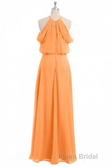 Sage Green Chiffon Halter Blouson-Style Long Bridesmaid Dresses